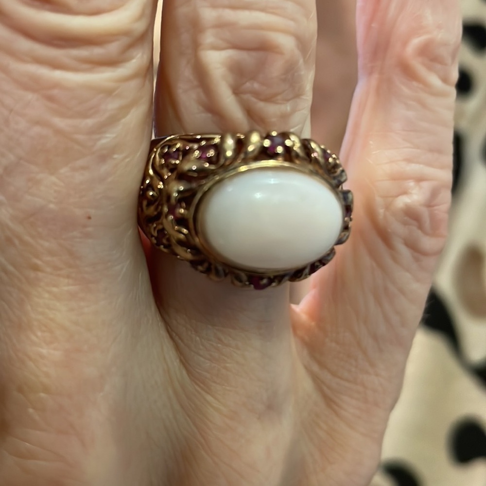 Sterling Silver 18k Rose Gold Vermeil Pink Opal Rubies Size 7 Ring - Picture 2 of 10